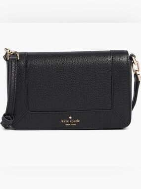 kate spade black pebbled leather crossbody bag with gold logo